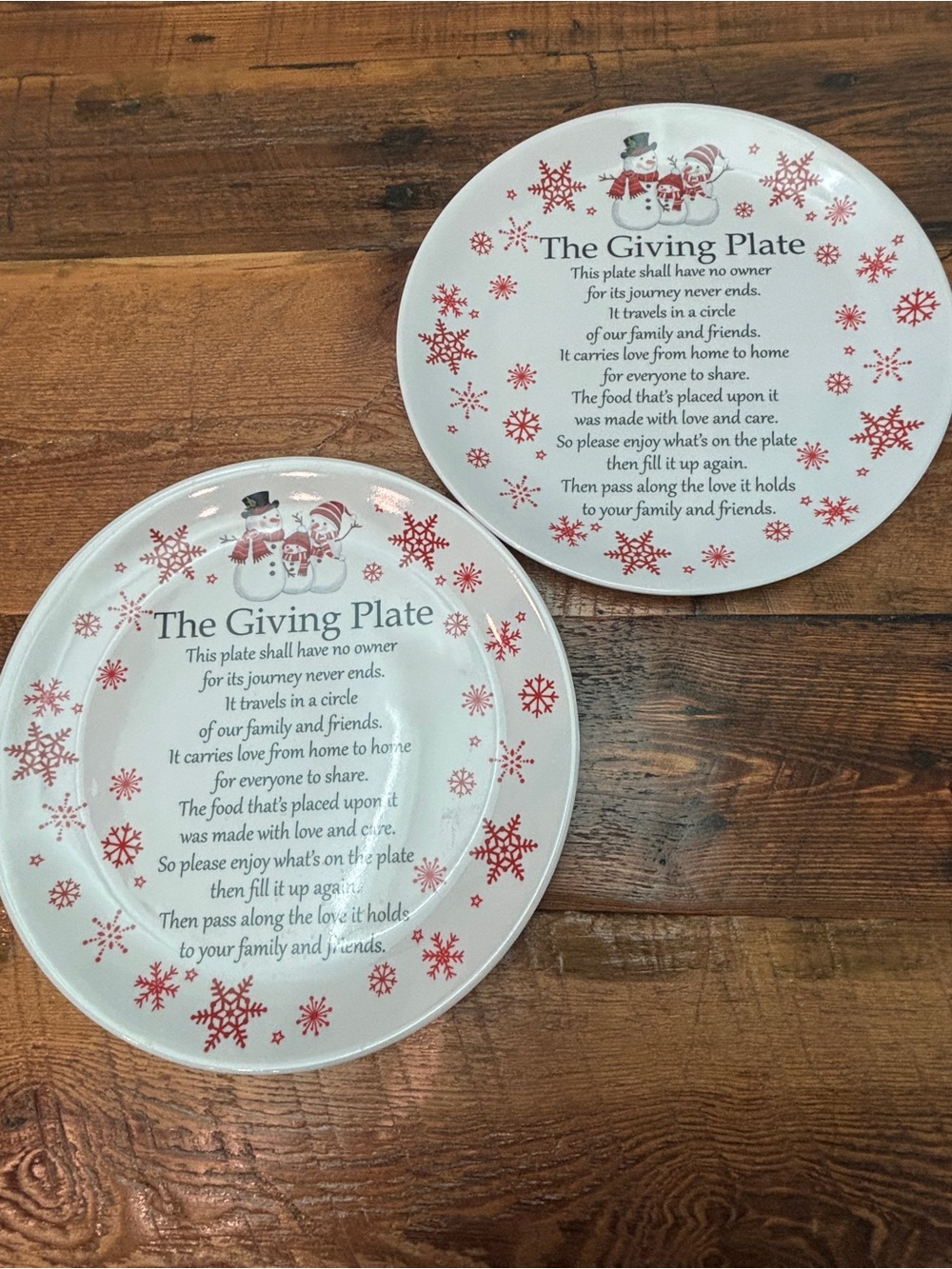 The Giving Plate Holiday Serving Plates 12” - White with Red Snowflakes Set of 2